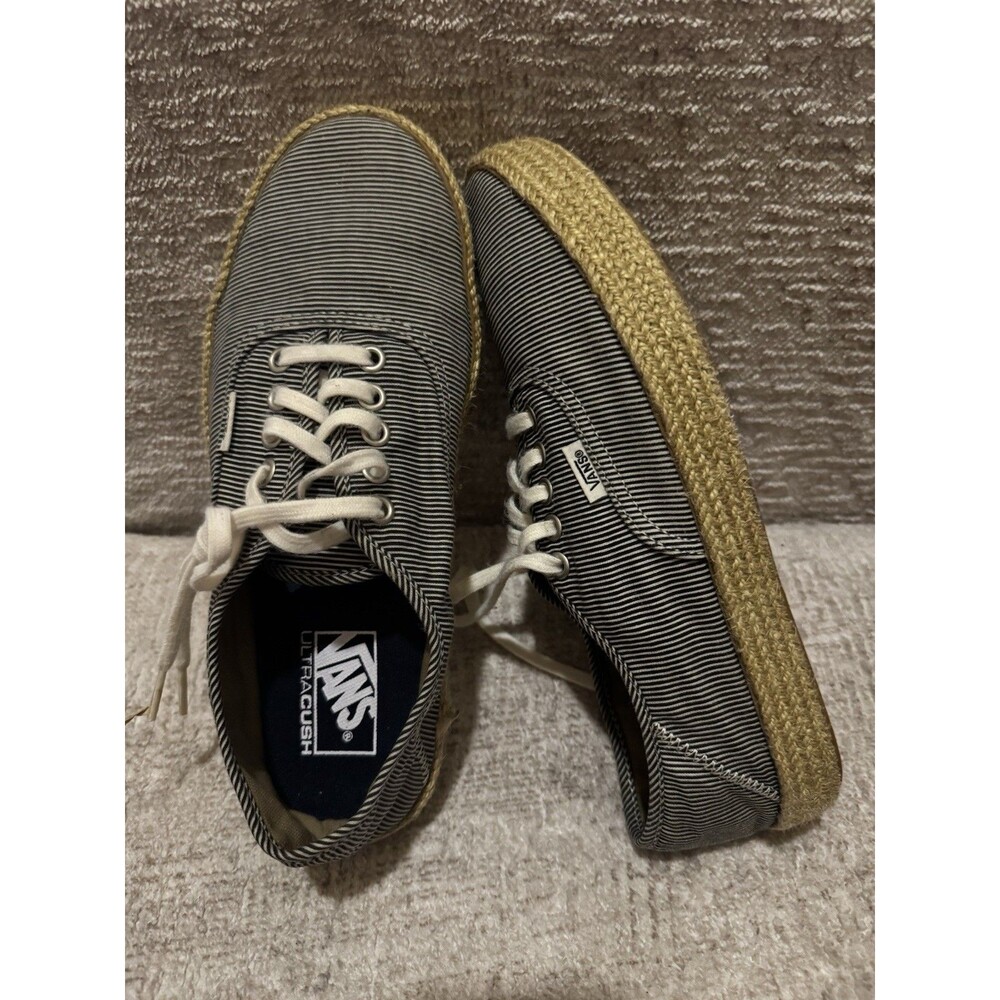 EUC Vans Authentic ESP (Espadrille) Micro Stripes Black/White Women Sz 10